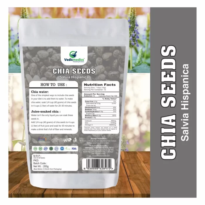 Vedicmedics Raw Chia Seeds for Weight Loss, Calcium Rich Superfood Black Chia Seeds (200 g) - Image 2